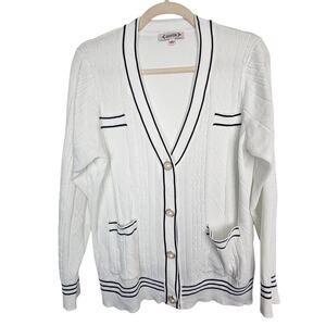 Nanette Lepore Womens Cable Knit Cardigan Sweater L Academia Preppy Schoolgirl